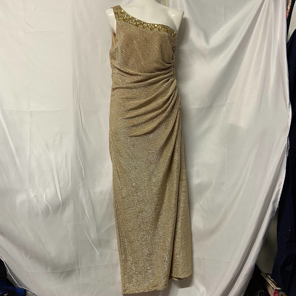 Betsy & Adam Dress Long Gold Beaded Bling Lame' Type Size 8 Vintage